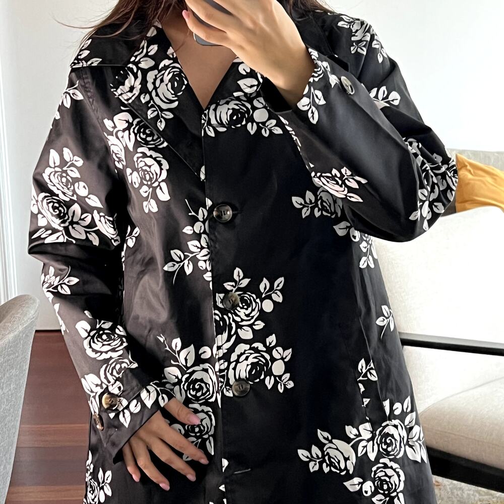 capelli new york trench coat floral roses black white size S - Picture 3 of 6